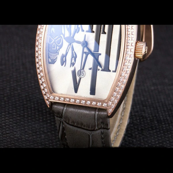 Franck Muller Casablanca Dark Grey Croco Leather Band Crystal Encrusted Bezel new59736