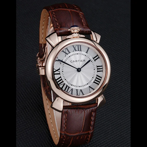 Cartier Rotonde Top Blue Crown Brown Leather Bracelet new59888
