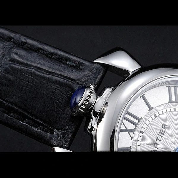 Cartier Rotonde Top Blue Crown Black Leather Bracelet new59889