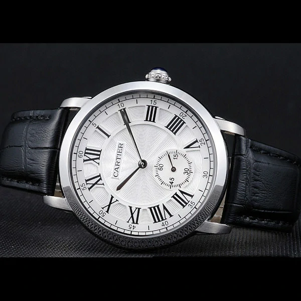 Cartier Ronde Louis White Dial Black Leather Strap new59891