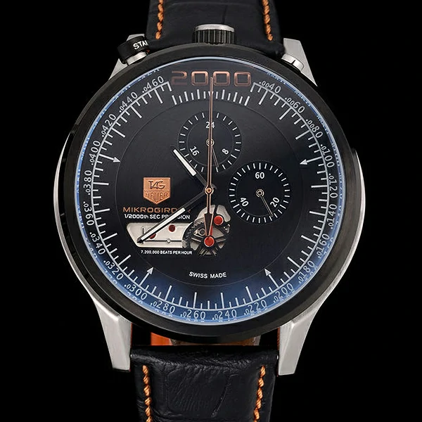 Tag Heuer MikroTimer Black Dial Black Perforated Leather Strap new59973
