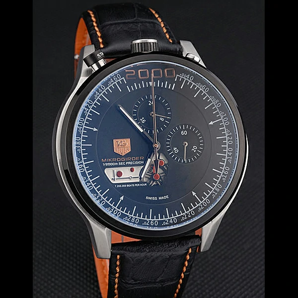 Tag Heuer MikroTimer Black Dial Black Perforated Leather Strap new59973