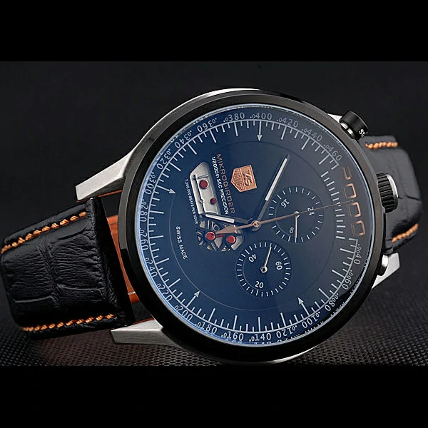 Tag Heuer MikroTimer Black Dial Black Perforated Leather Strap new59973