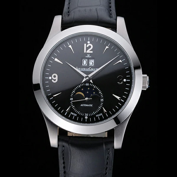 Jaeger LeCoultre Master Black Dial Black Leather Band Stainless Steel Bezel new59981