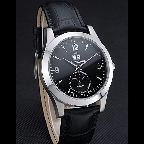 Jaeger LeCoultre Master Black Dial Black Leather Band Stainless Steel Bezel new59981