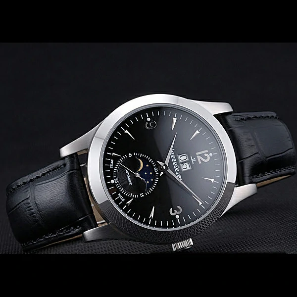 Jaeger LeCoultre Master Black Dial Black Leather Band Stainless Steel Bezel new59981