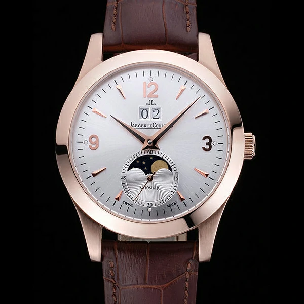 Jaeger LeCoultre Master White Dial Brown Leather Band Rose Gold Bezel new59982