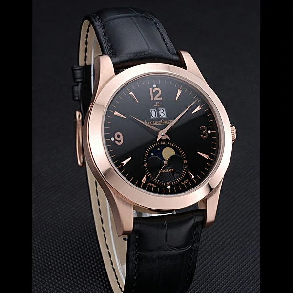 Jaeger LeCoultre Master Black Dial Black Leather Band Stainless Steel Bezel new59983