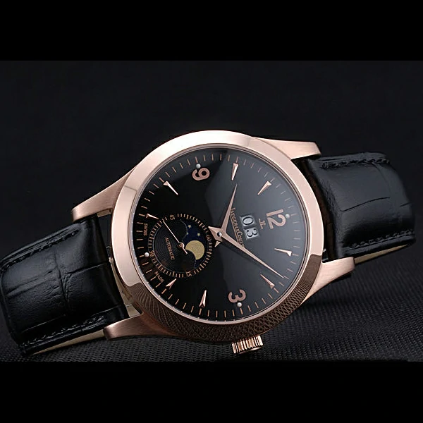 Jaeger LeCoultre Master Black Dial Black Leather Band Stainless Steel Bezel new59983
