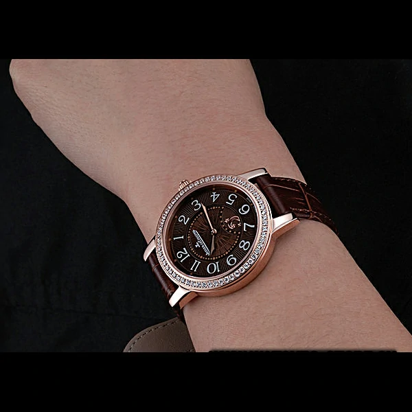 Jaeger LeCoultre Rendez Vous Brown Dial Brown Leather Strap Rose Gold Diamond Bezel new59986