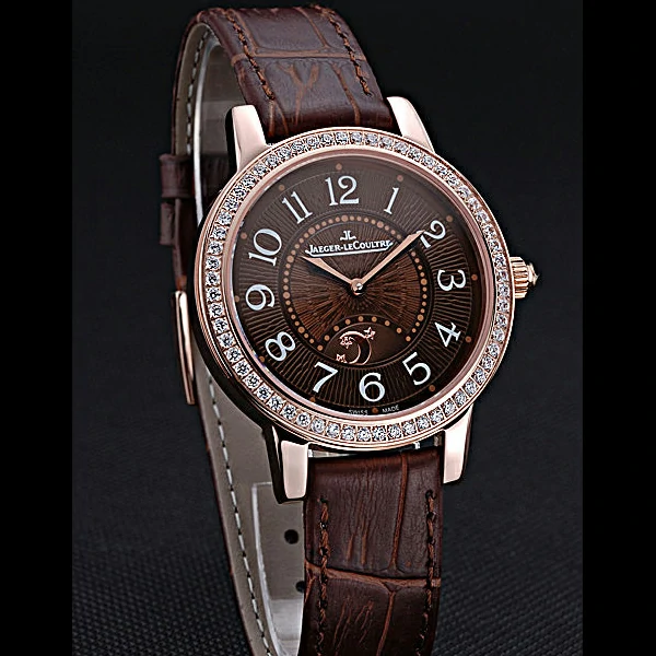 Jaeger LeCoultre Rendez Vous Brown Dial Brown Leather Strap Rose Gold Diamond Bezel new59986