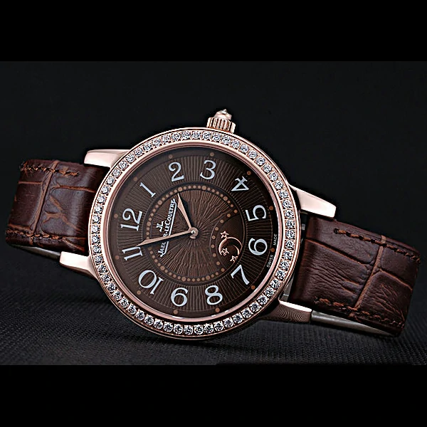 Jaeger LeCoultre Rendez Vous Brown Dial Brown Leather Strap Rose Gold Diamond Bezel new59986