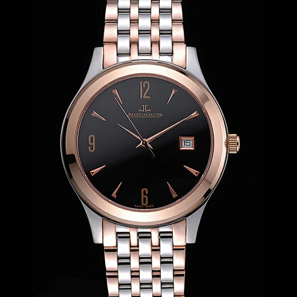 Jaeger LeCoultre Master Black Dial Rose Gold Bezel Two Tone Band new59994