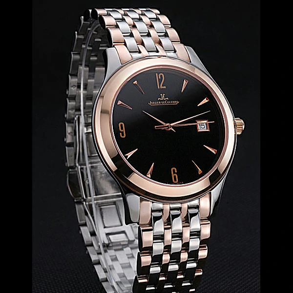 Jaeger LeCoultre Master Black Dial Rose Gold Bezel Two Tone Band new59994