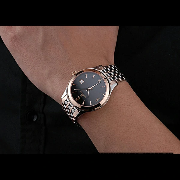 Jaeger LeCoultre Master Black Dial Rose Gold Bezel Two Tone Band new59994