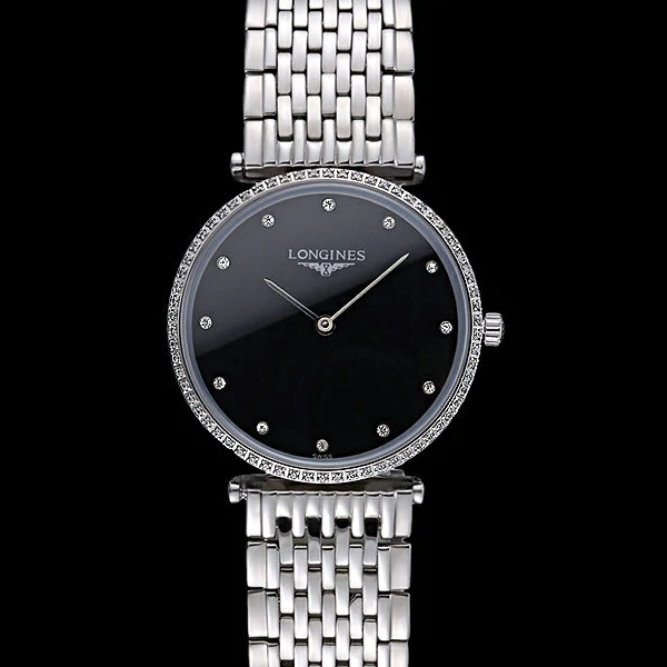 Longines La Grande Classique Stainless Steel Black Dial Diamond Bezel Homme new60008