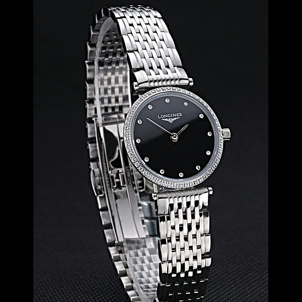 Longines La Grande Classique Stainless Steel Black Dial Diamond Bezel Femme new60009
