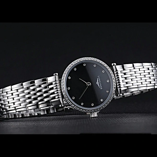 Longines La Grande Classique Stainless Steel Black Dial Diamond Bezel Femme new60009