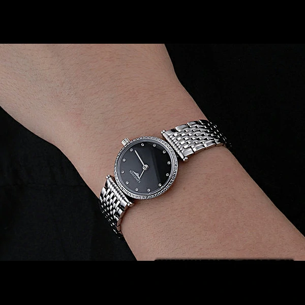 Longines La Grande Classique Stainless Steel Black Dial Diamond Bezel Femme new60009