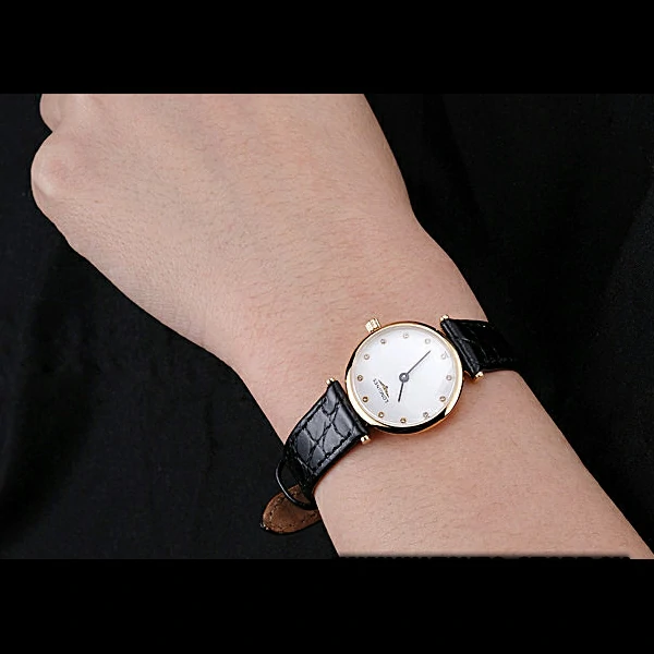 Longines La Grande Classique White Dial Black Leather Strap Diamond Markers Femme new60019