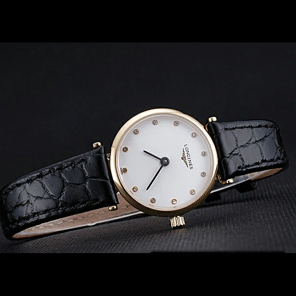 Longines La Grande Classique White Dial Black Leather Strap Diamond Markers Femme new60019