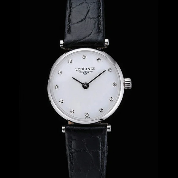 Longines La Grande Classique White Dial Black Leather Band Diamond Markers Femme new60027