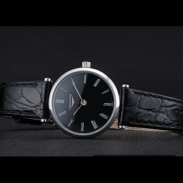 Longines La Grande Classique Black Dial Black Leather Band Femme new60033
