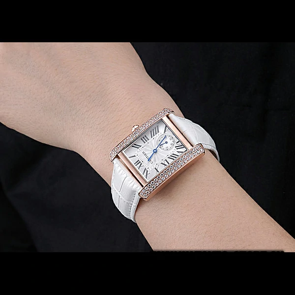 Cartier Tank MC Gold Diamond Case White Dial White Leather Strap new60067