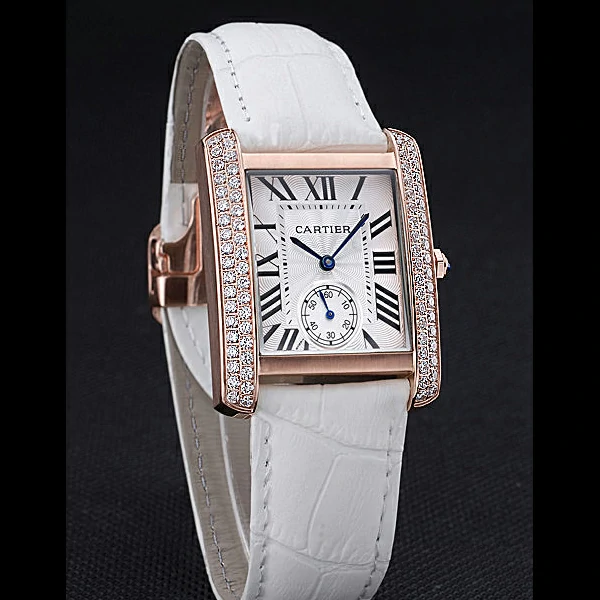 Cartier Tank MC Gold Diamond Case White Dial White Leather Strap new60067