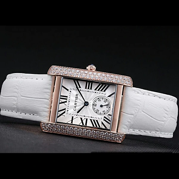 Cartier Tank MC Gold Diamond Case White Dial White Leather Strap new60067