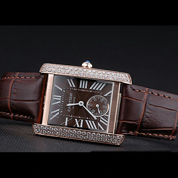 Cartier Tank MC Gold Diamond Case Brown Dial Brown Leather Strap new60068