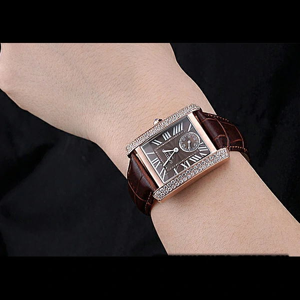 Cartier Tank MC Gold Diamond Case Brown Dial Brown Leather Strap new60068