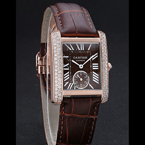 Cartier Tank MC Gold Diamond Case Brown Dial Brown Leather Strap new60068