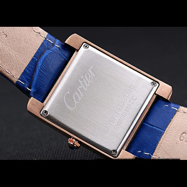 Cartier Tank MC Gold Diamond Case Blue Dial Blue Leather Stap new60069