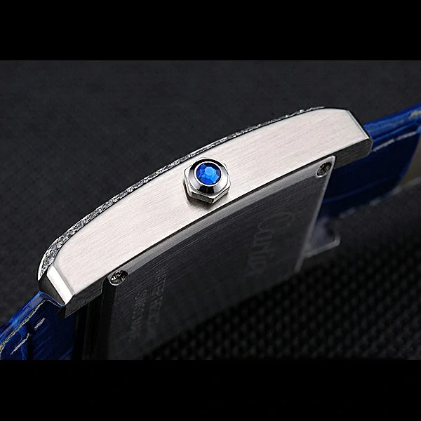 Cartier Tank MC Stainless Steel Diamond Case White Dial Blue Leather Strap new60070