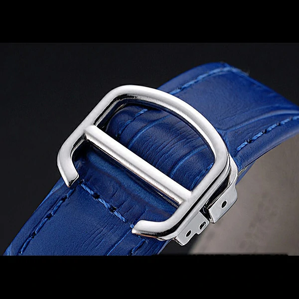 Cartier Tank MC Stainless Steel Diamond Case White Dial Blue Leather Strap new60070