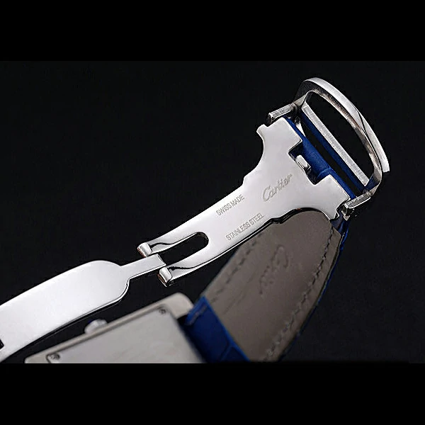 Cartier Tank MC Stainless Steel Diamond Case White Dial Blue Leather Strap new60070