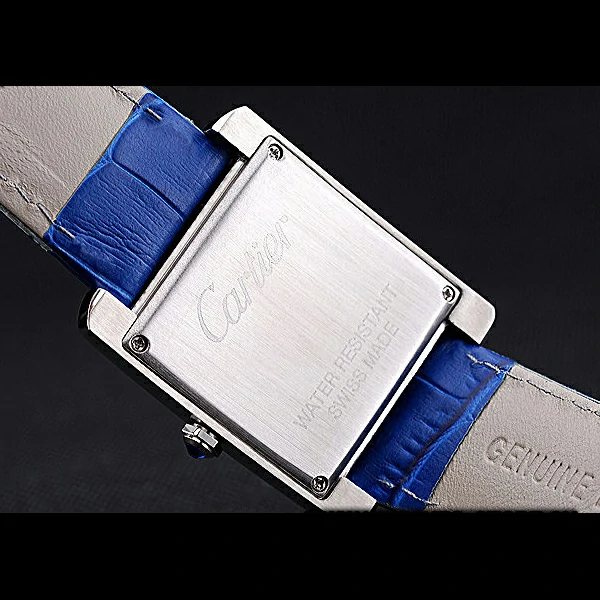 Cartier Tank MC Stainless Steel Diamond Case White Dial Blue Leather Strap new60070