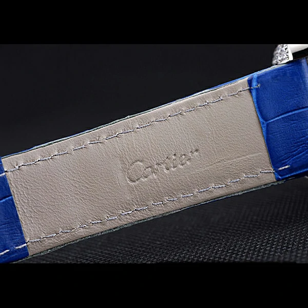 Cartier Tank MC Stainless Steel Diamond Case White Dial Blue Leather Strap new60070