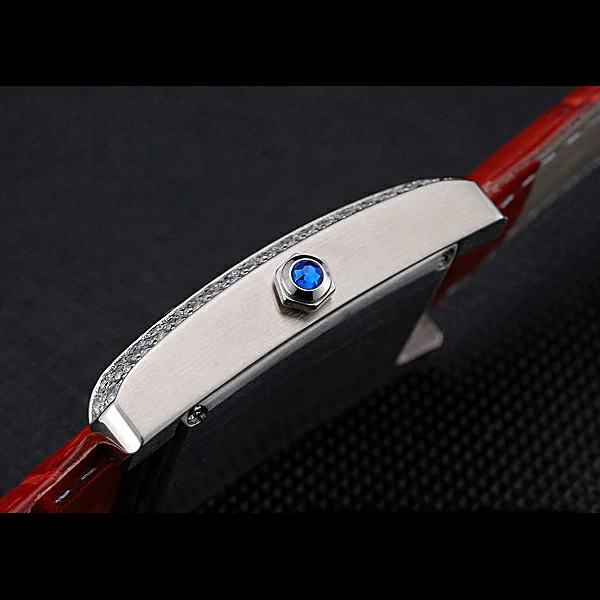 Cartier Tank MC Stainless Steel Diamond Case White Dial Red Leather Strap new60071