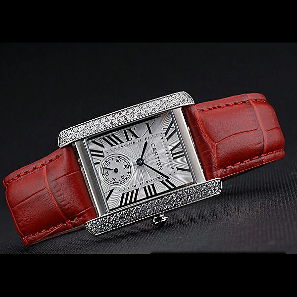 Cartier Tank MC Stainless Steel Diamond Case White Dial Red Leather Strap new60071