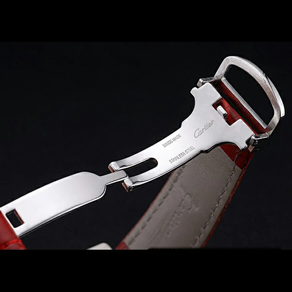 Cartier Tank MC Stainless Steel Diamond Case White Dial Red Leather Strap new60071