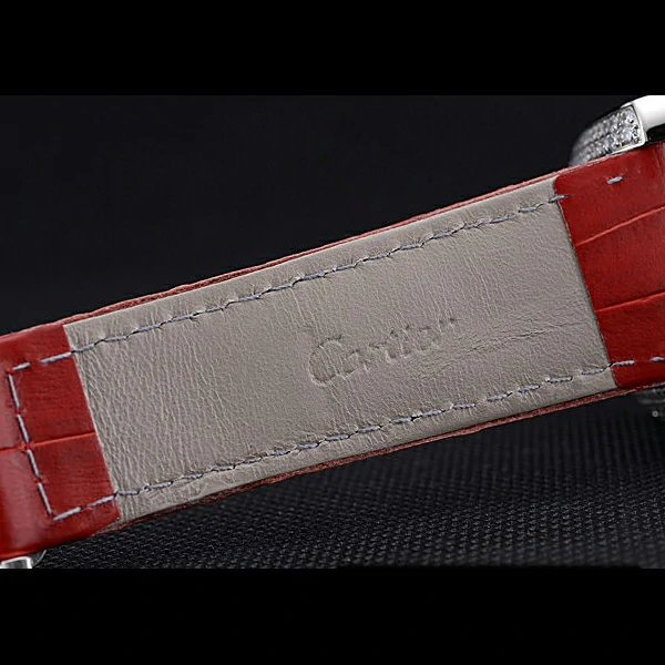Cartier Tank MC Stainless Steel Diamond Case White Dial Red Leather Strap new60071
