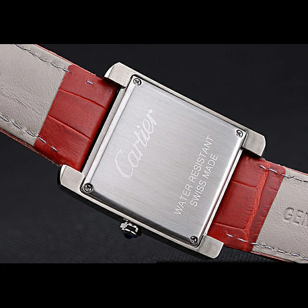 Cartier Tank MC Stainless Steel Diamond Case White Dial Red Leather Strap new60071