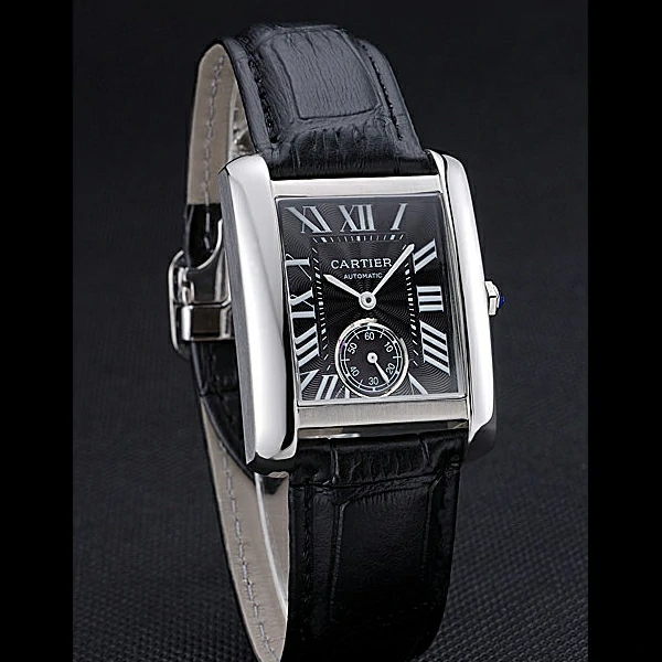 Cartier Tank MC Stainless Steel Case Black Dial Black Leather Strap new60072