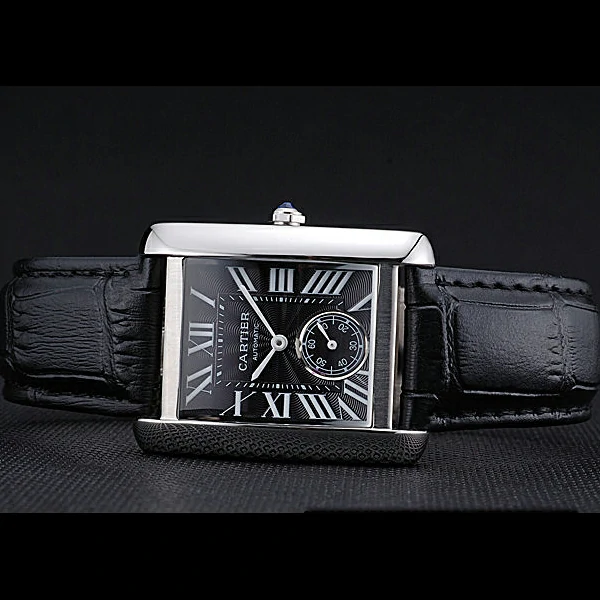Cartier Tank MC Stainless Steel Case Black Dial Black Leather Strap new60072
