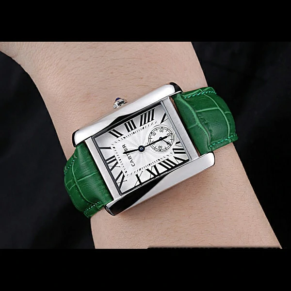 Cartier Tank MC Stainless Steel Case White Dial Green Leather Strap new60075