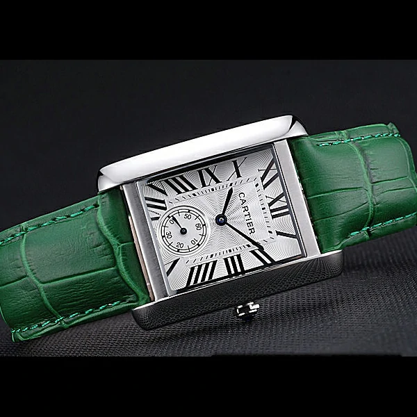 Cartier Tank MC Stainless Steel Case White Dial Green Leather Strap new60075