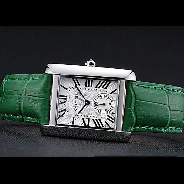 Cartier Tank MC Stainless Steel Case White Dial Green Leather Strap new60075