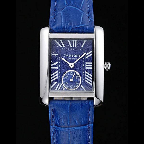 Cartier Tank MC Stainless Steel Case Blue Dial Blue Leather Strap new60076